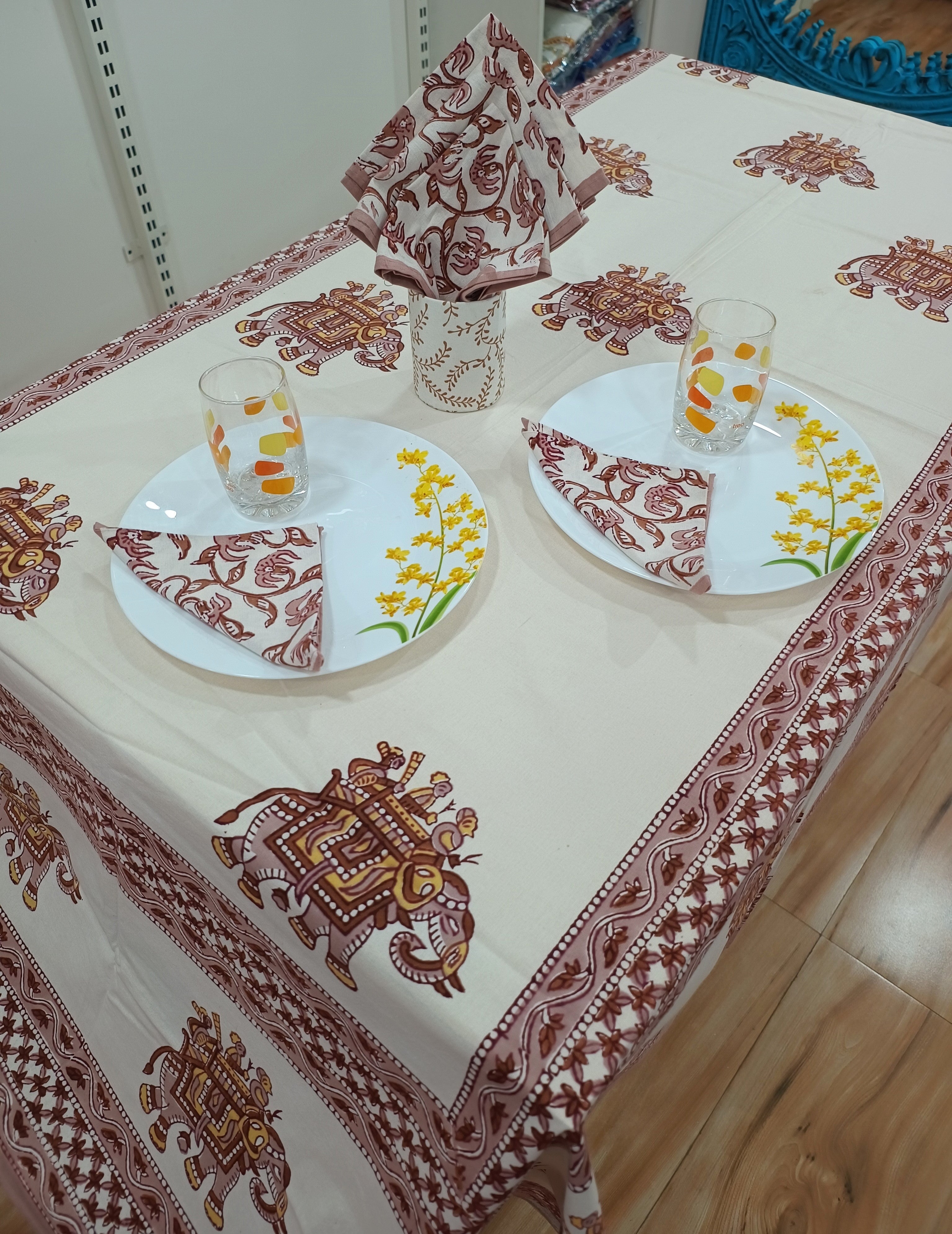 Handblock Print Cotton 6 Seater Rectangular Table Cover