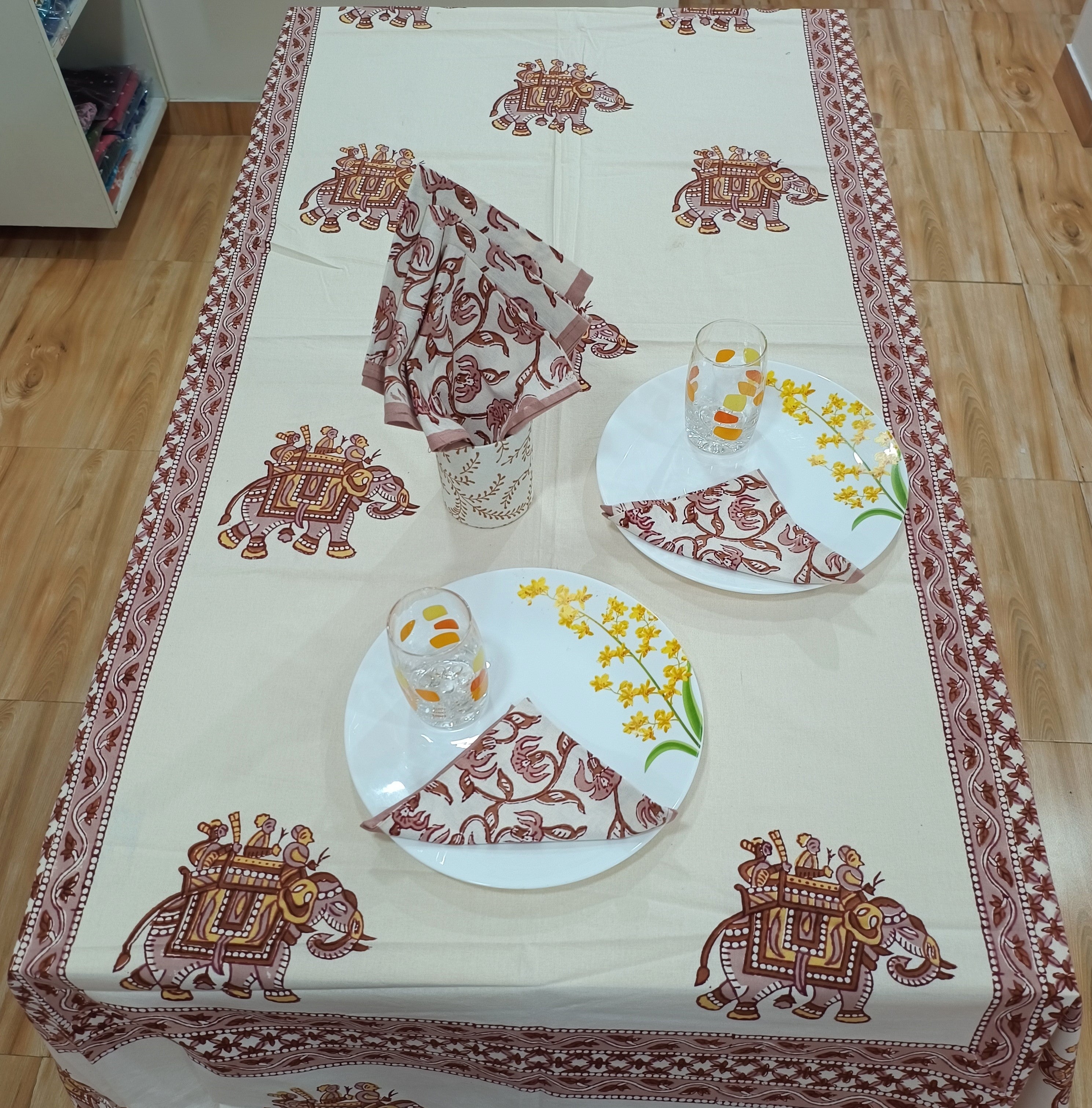 Handblock Print Cotton 6 Seater Rectangular Table Cover