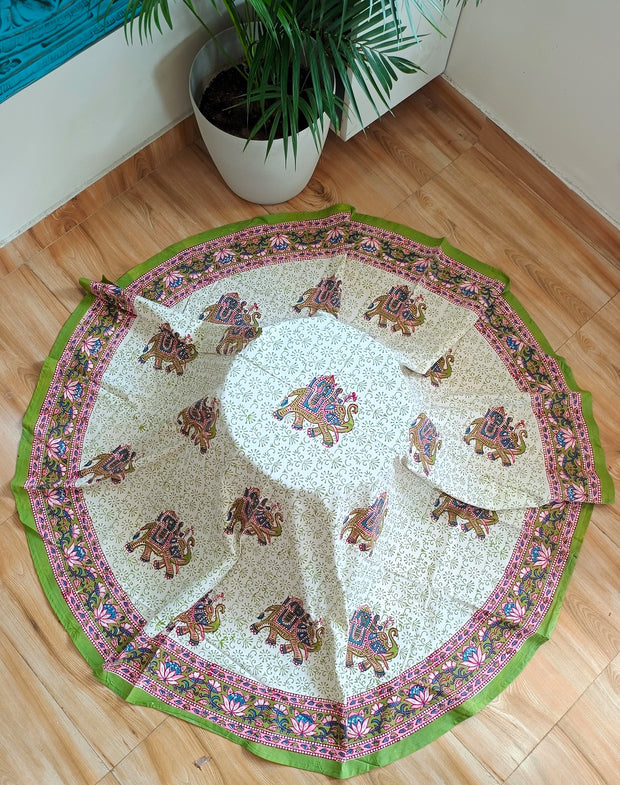 Handblock Print Cotton 8 Seater Round Table Cover