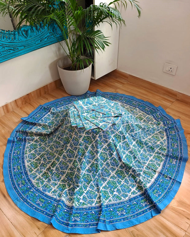 Handblock Print Cotton 8 Seater Round Table Cover