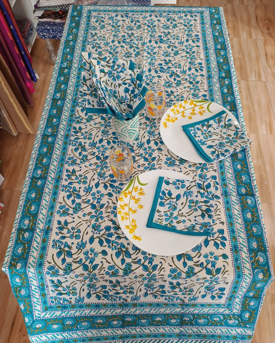 Handblock Print Cotton 6 Seater Rectangular Table Cover