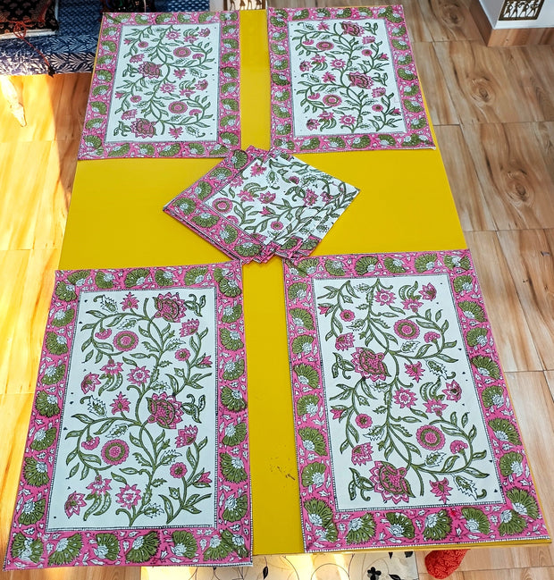 Handblock Print Dining Table Mat Set Of 6