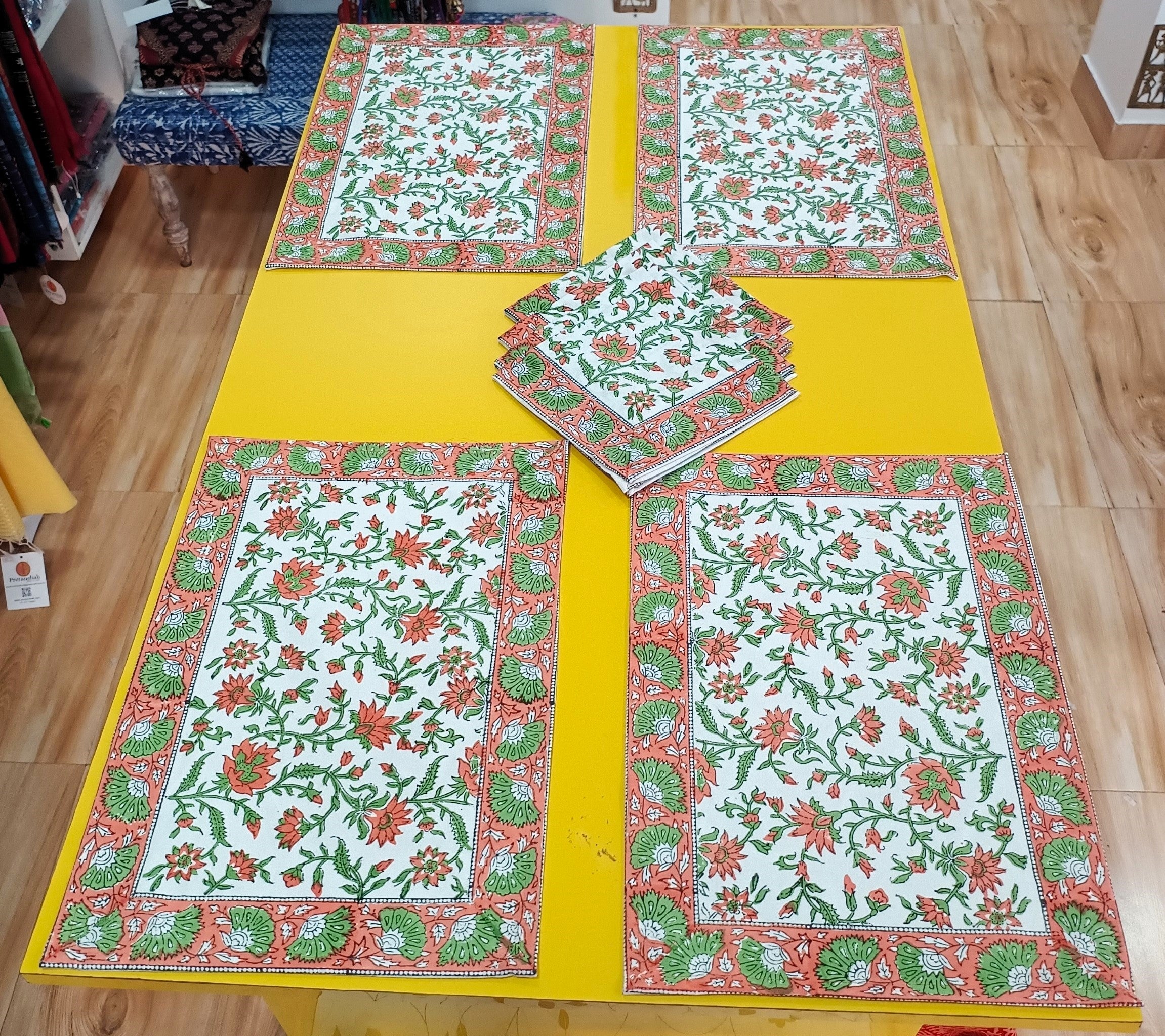 Handblock Print Dining Table Mat Set Of 6