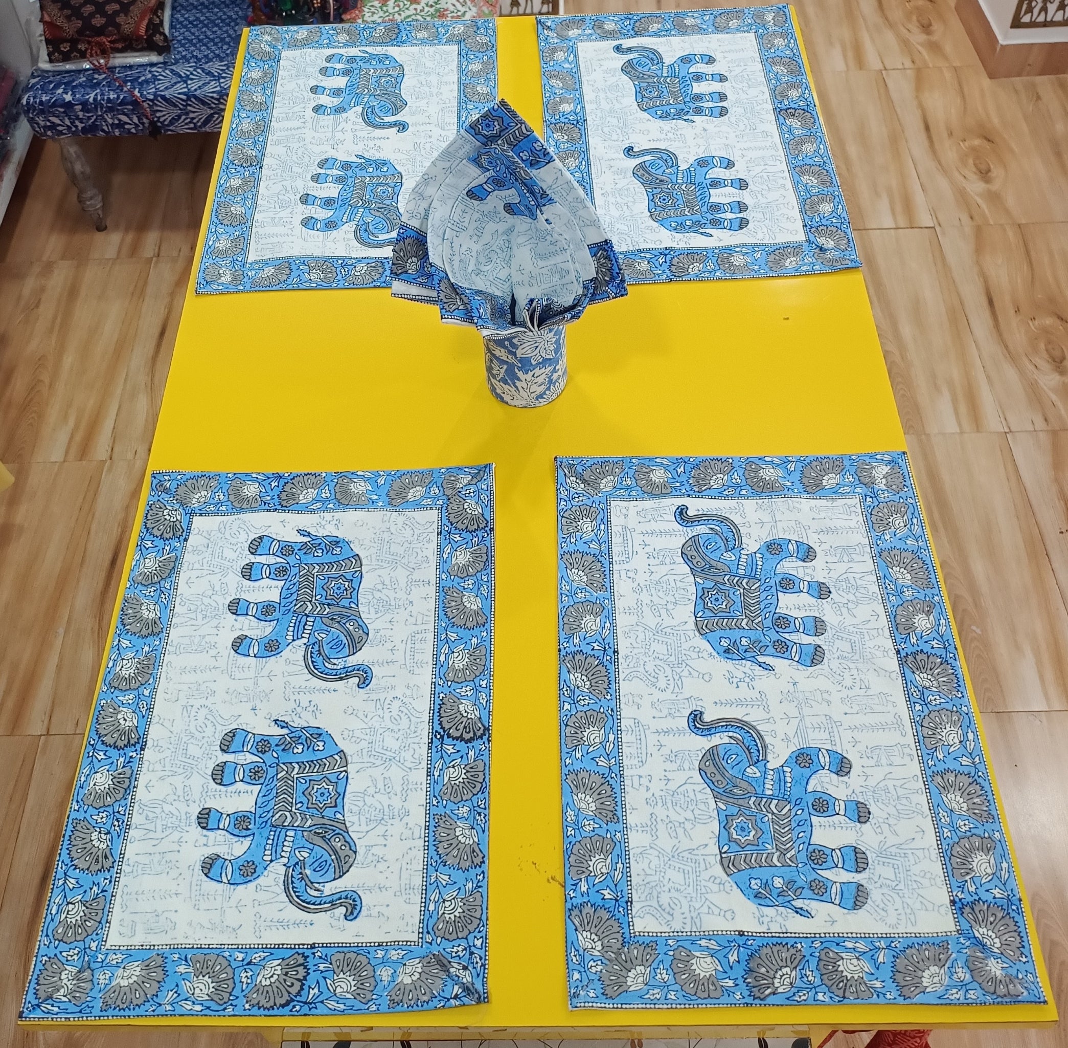 Handblock Print Dining Table Mat Set Of 6