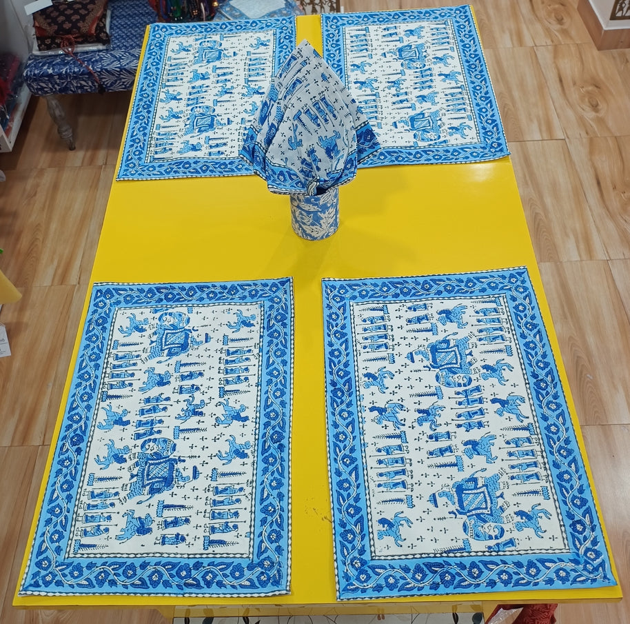 Handblock Print Dining Table Mat Set Of 6