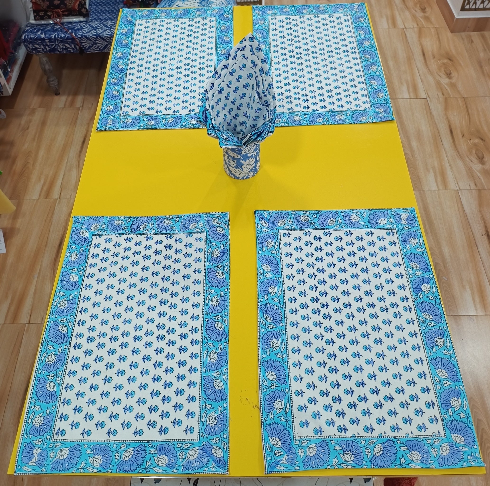 Handblock Print Dining Table Mat Set Of 6