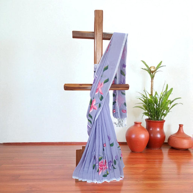 Purple Handpainted Cotton Saree