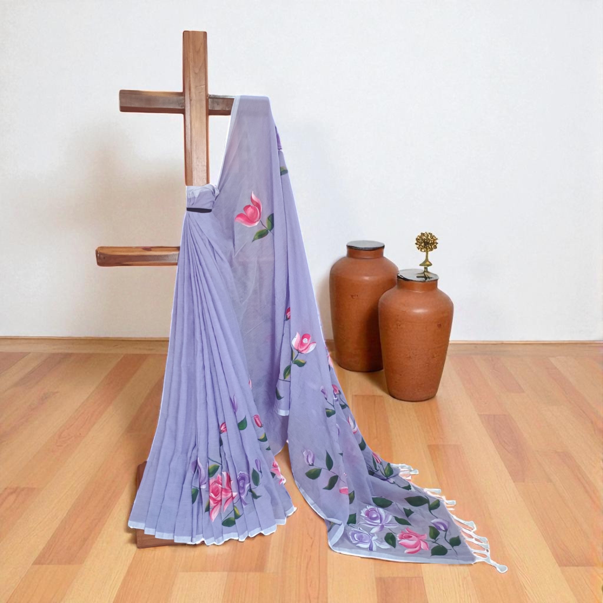 Purple Handpainted Cotton Saree