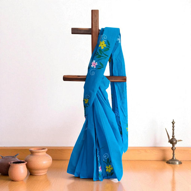 Blue Handpainted Kota Cotton Saree