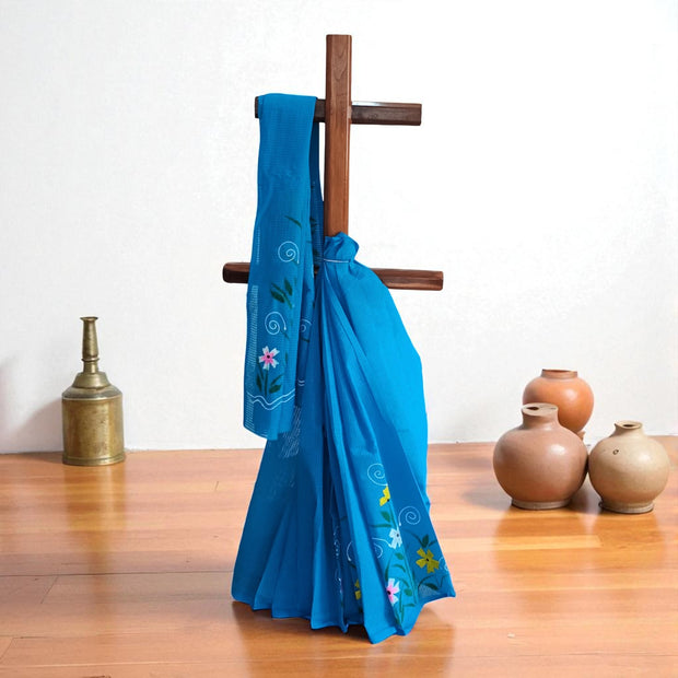 Blue Handpainted Kota Cotton Saree