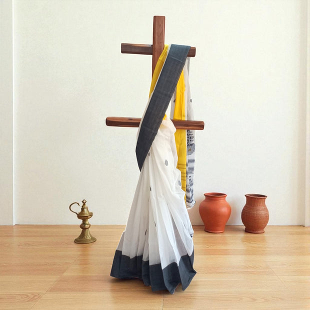 Offwhite Grey Floral Cotton Saree