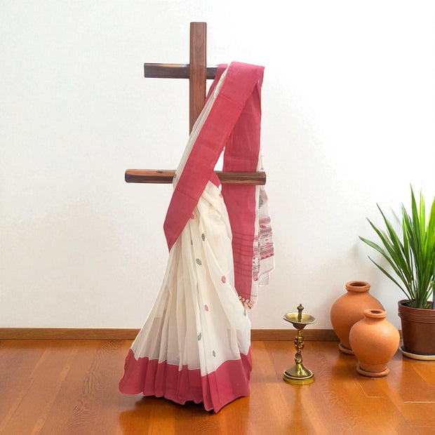 Offwhite Red Floral Cotton Saree