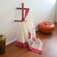 Offwhite Red Floral Cotton Saree