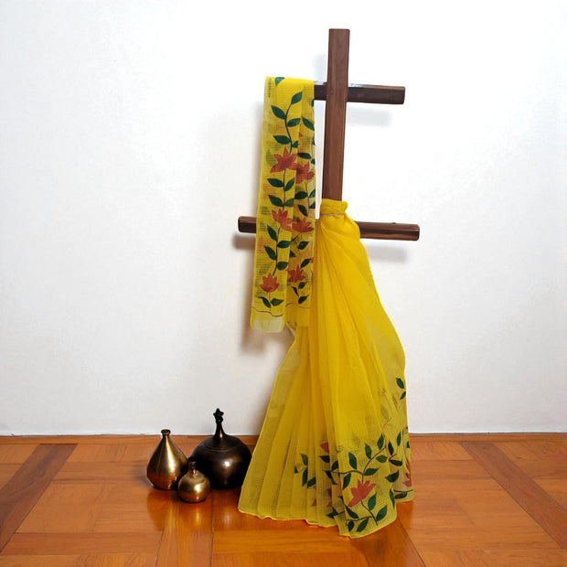 Yellow Handpainted Kota Cotton Saree