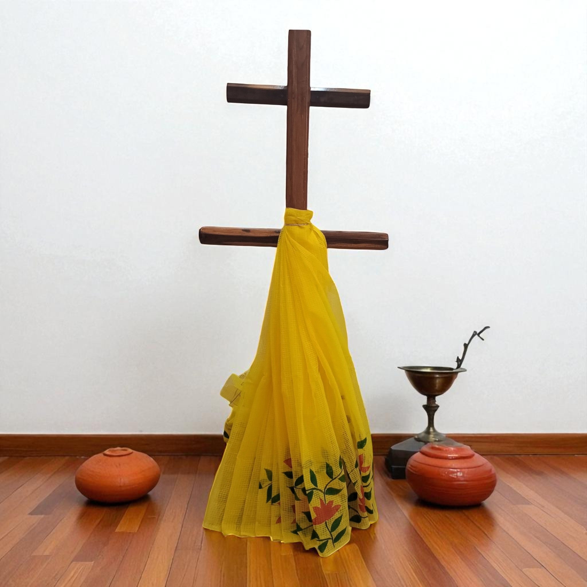 Yellow Handpainted Kota Cotton Saree