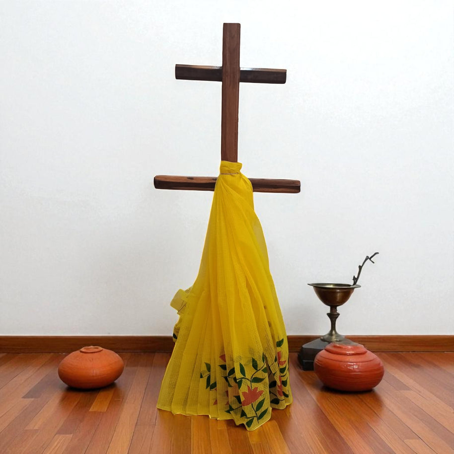 Yellow Handpainted Kota Cotton Saree