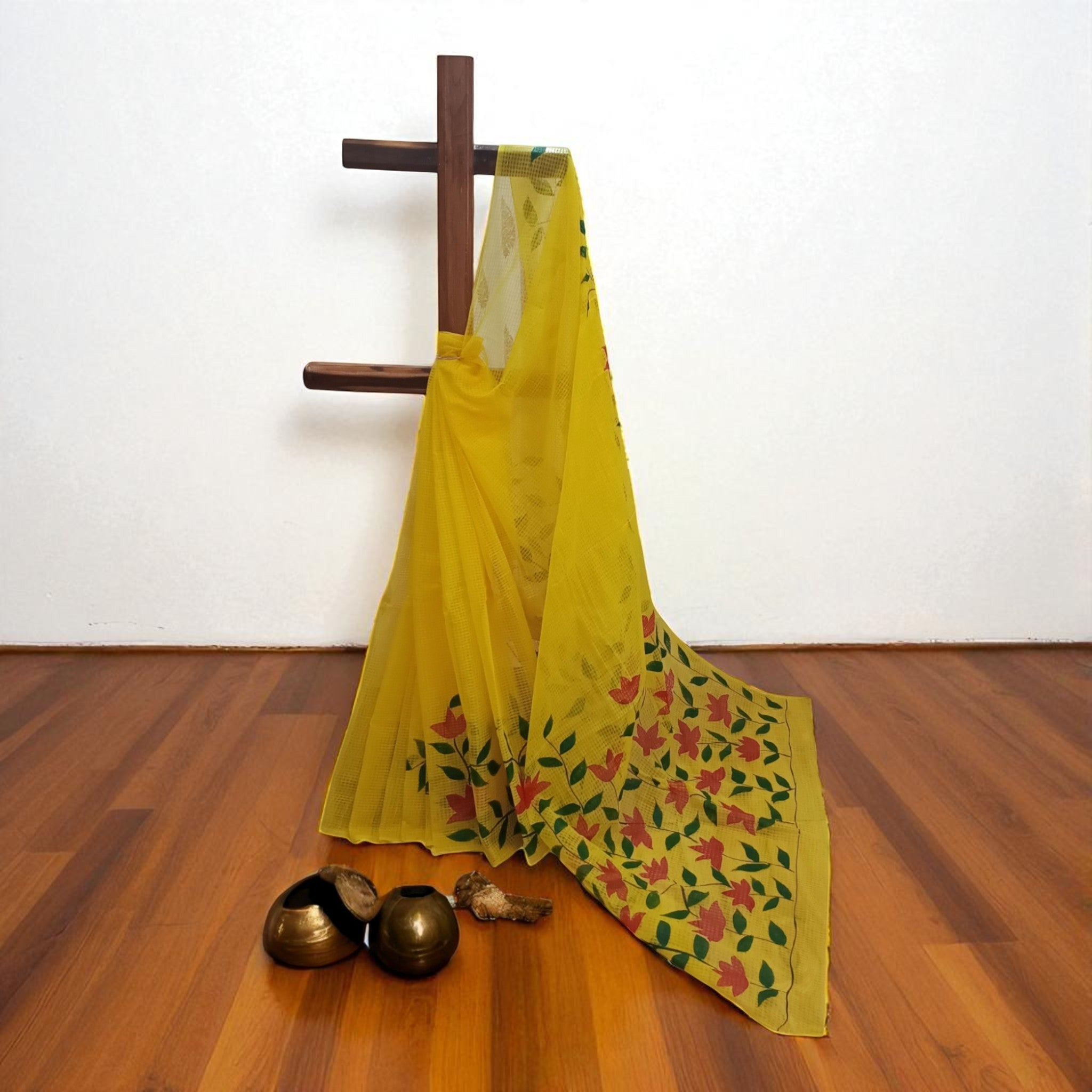 Yellow Handpainted Kota Cotton Saree