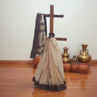 Cream Black Cotton Saree