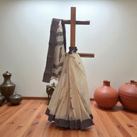 Cream Black Cotton Saree