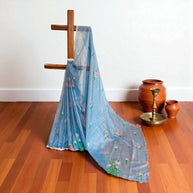 Grey Floral Kota Cotton Saree
