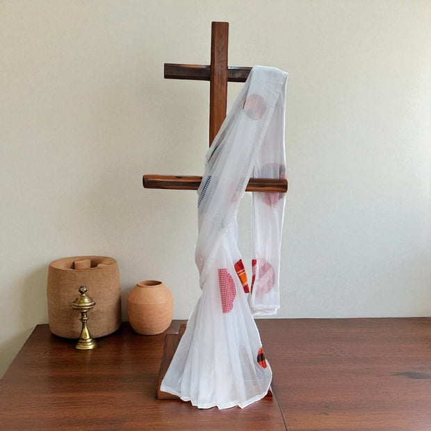 White Applique Kota Cotton Saree