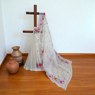 White Embroidery Kota Cotton Saree
