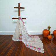 White Embroidery Kota Cotton Saree