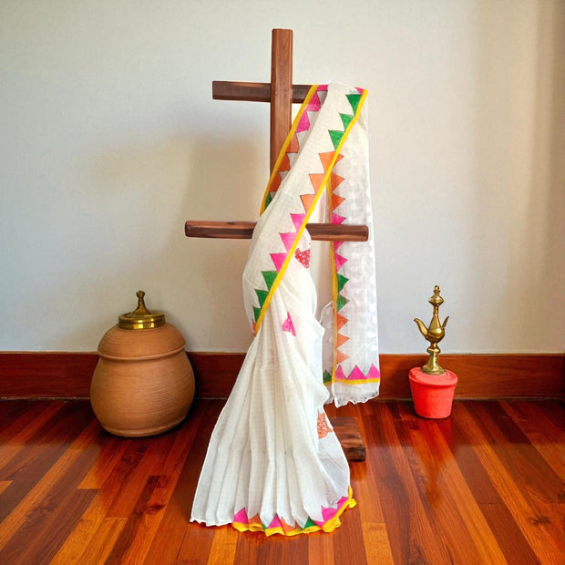 Cream Handpainted Cotton Saree