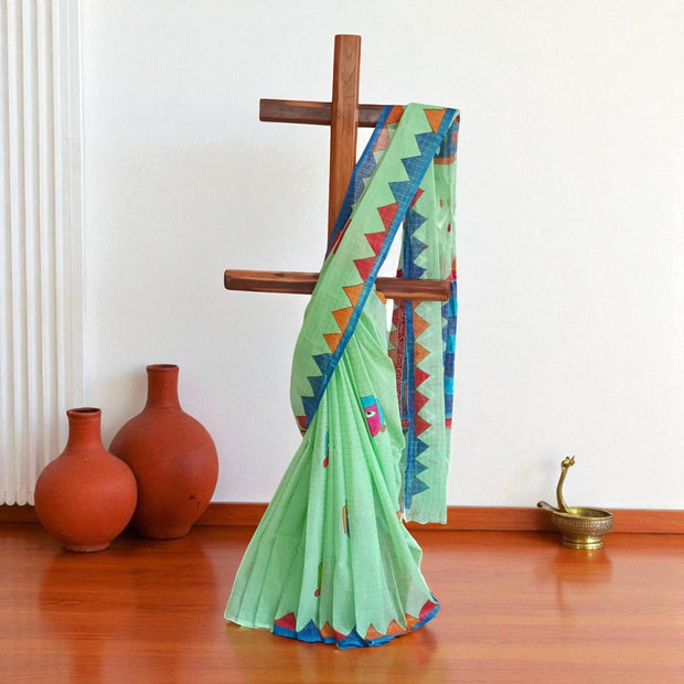 Light Green Handpainted Cotton Saree