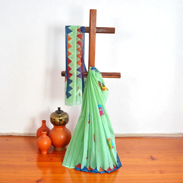 Light Green Handpainted Cotton Saree