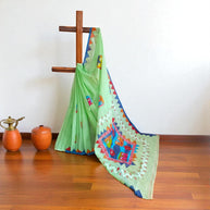 Light Green Handpainted Cotton Saree