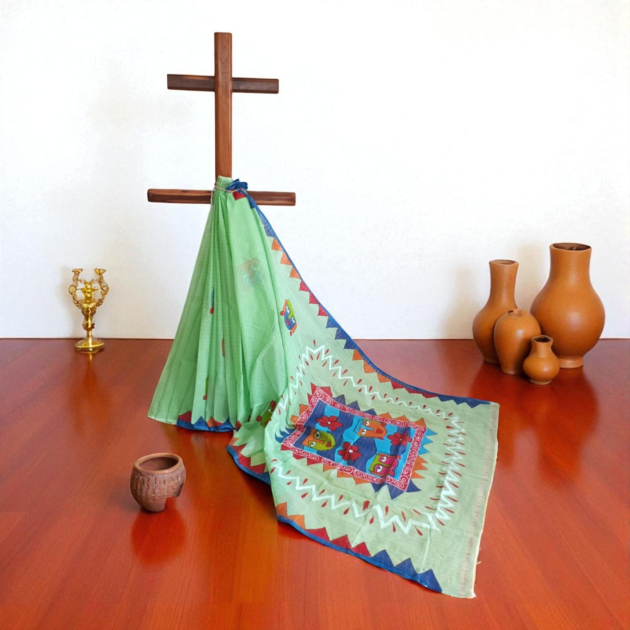 Light Green Handpainted Cotton Saree