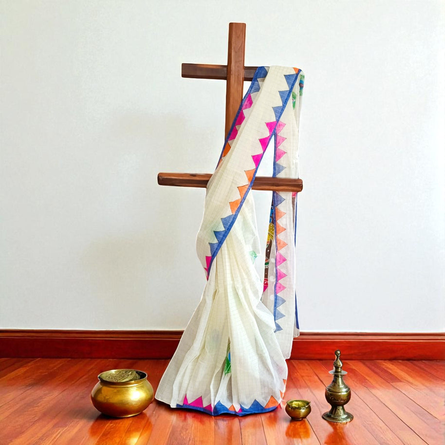 Cream Handpainted Cotton Saree