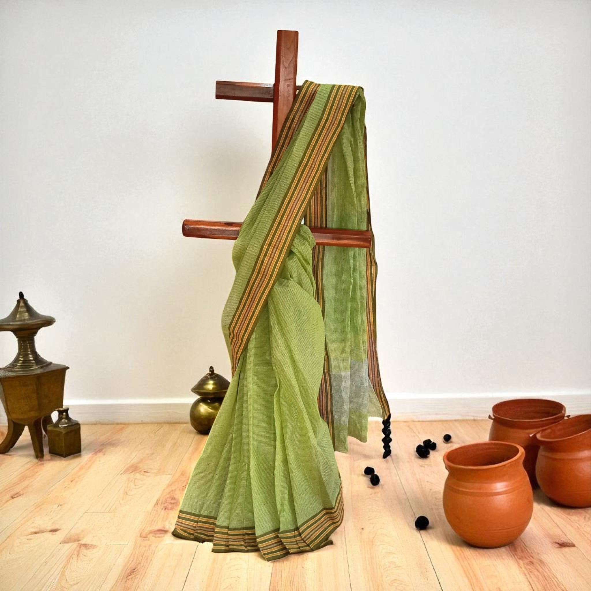 Green Stripe Cotton Saree