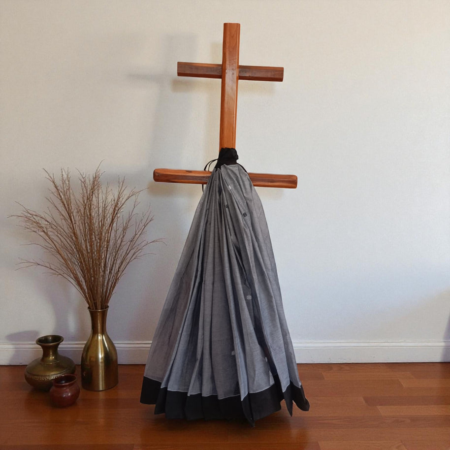 Grey Black Work Cotton Saree