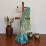 Ligth Green Hand Painted Silk Saree