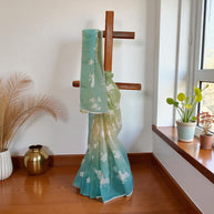 Ligth Green Hand Painted Silk Saree