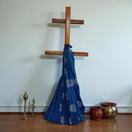 Blue White Floral Handprinted Cotton Saree