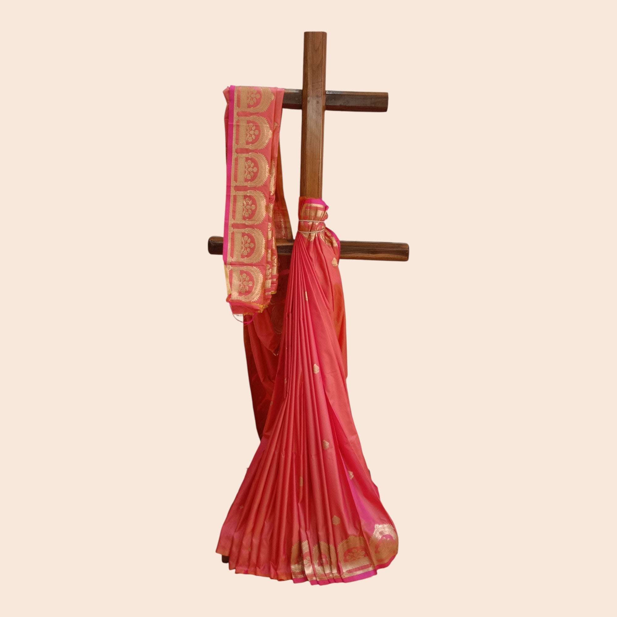 Peach Double Shade Zari Work Silk Saree