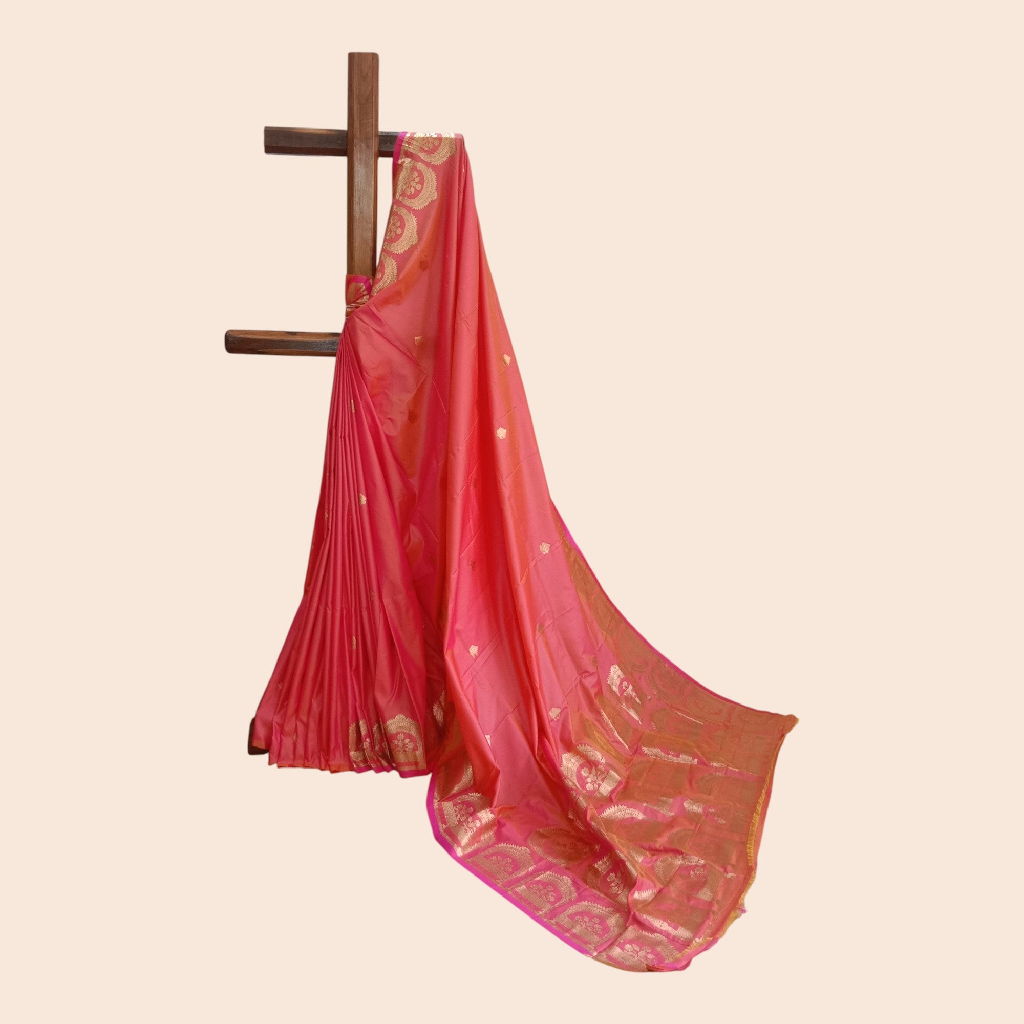 Peach Double Shade Zari Work Silk Saree
