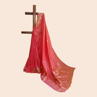 Peach Double Shade Zari Work Silk Saree