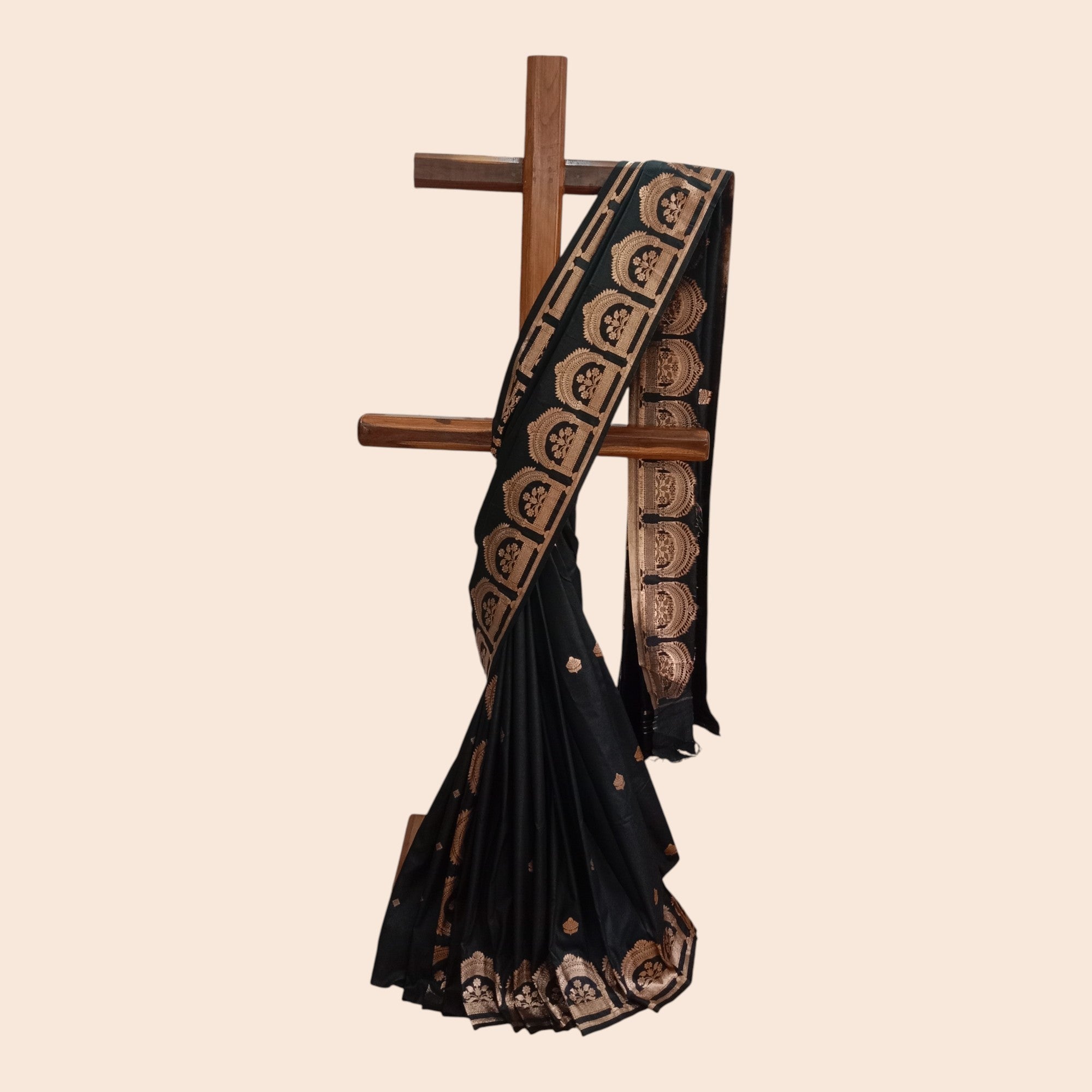 Black Golden Zari Work Silk Saree