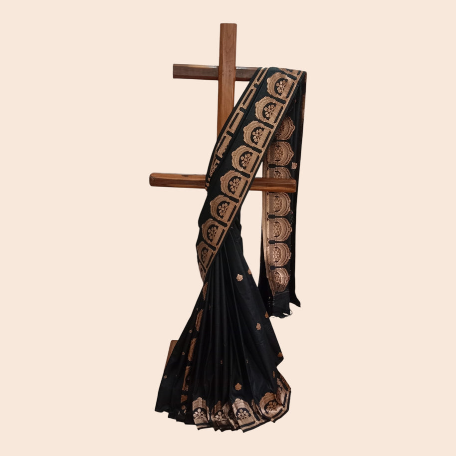 Black Golden Zari Work Silk Saree