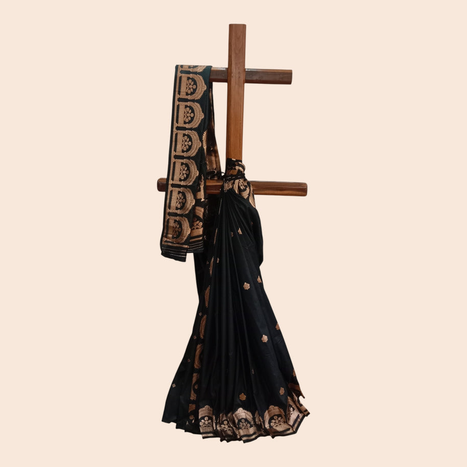 Black Golden Zari Work Silk Saree