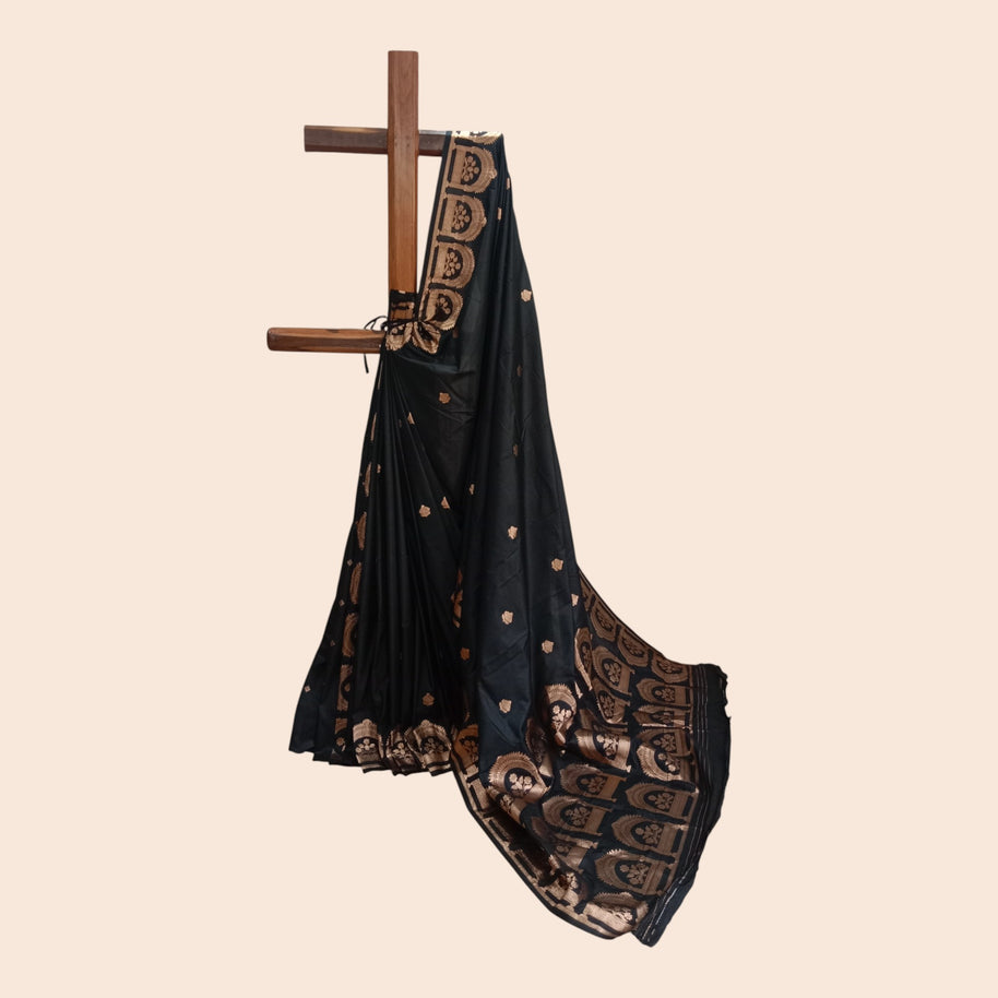 Black Golden Zari Work Silk Saree