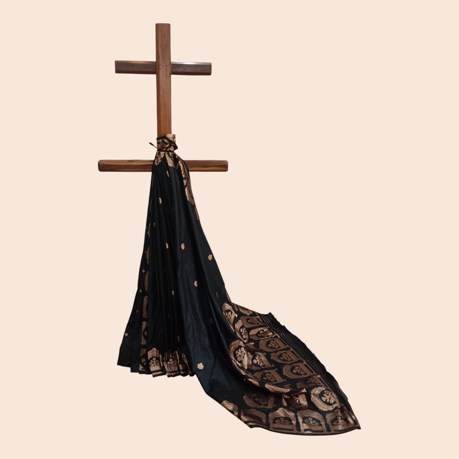 Black Golden Zari Work Silk Saree