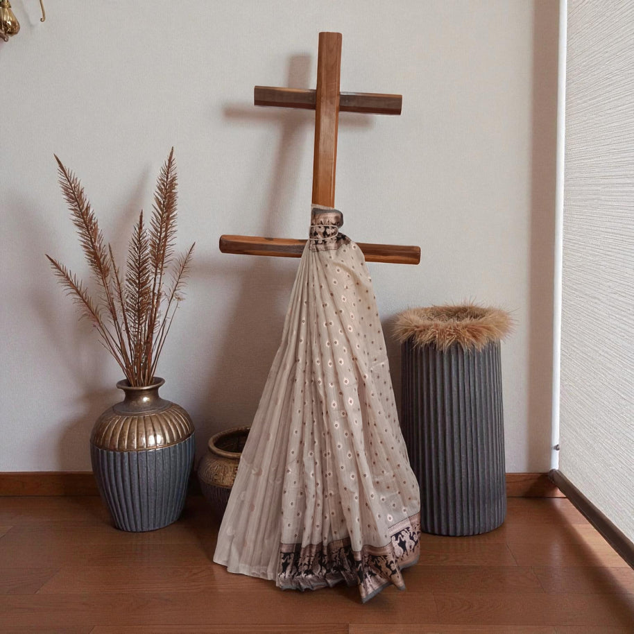 Golden Black Zari Work Silk Saree