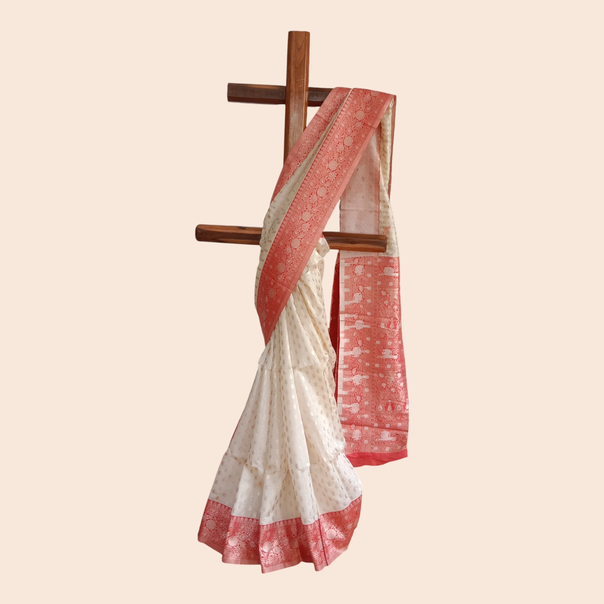 Cream Red Border Silk Saree