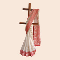 Cream Red Border Silk Saree