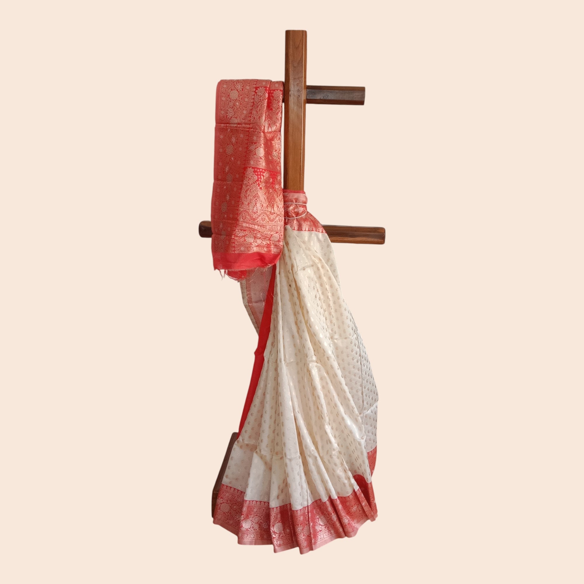 Cream Red Border Silk Saree